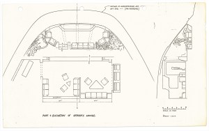 150ppi scan of a production sketch by Andrew Probert dated 2-28-1979 for Star Trek: The Motion Picture, working out the design of the VIP lounge within the Bridge/2-3 Deck superstructure.