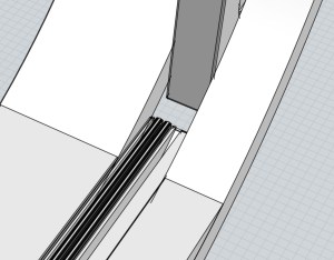 Detail of the travel pod door 3D model, showing a gap when the door is opened as far as shown in the film.