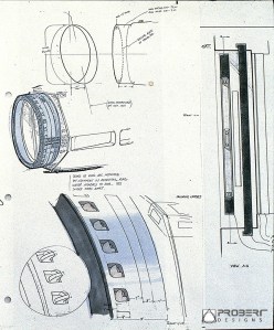 Travel Pod & Shuttle docking ring concept sketches by Andrew Probert, dated April 25, 1978.
