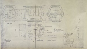 150ppi scan of the live-action travel pod set construction blueprints, drawn by John Cartwright, revised June 17, 1978.