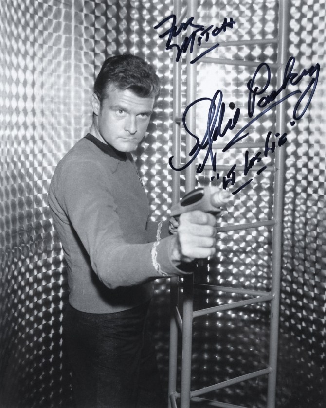 Autographed publicity photo of Eddie Paskey, who played Lt. Leslie on Star Trek. Signed on August 3rd, 2018 at the 2018 Star Trek Convention in Las Vegas, Nevada.
