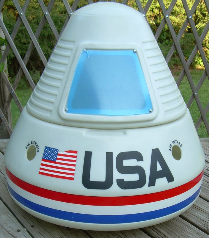 Front of a vintage Little Tikes kid’s Apollo Space Capsule Toy Chest.