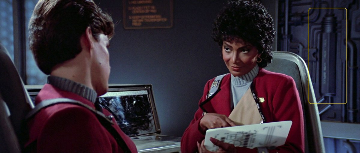 Sonobuoy case used in wall machinery panels in the Spacedock transporter room in "Star Trek III: The Search for Spock".