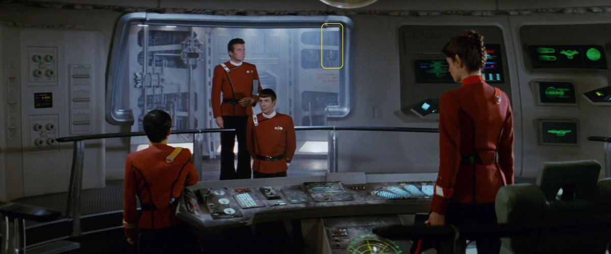 Sonobuoy cases used as wall panel detailing for the bridge simulator set in "Star Trek II: The Wrath of Khan".