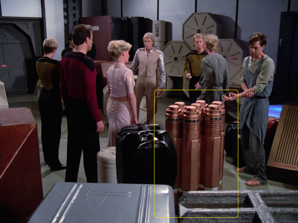Sonobuoy cases used as felicium containers in the TNG episode "Symbbiosis".