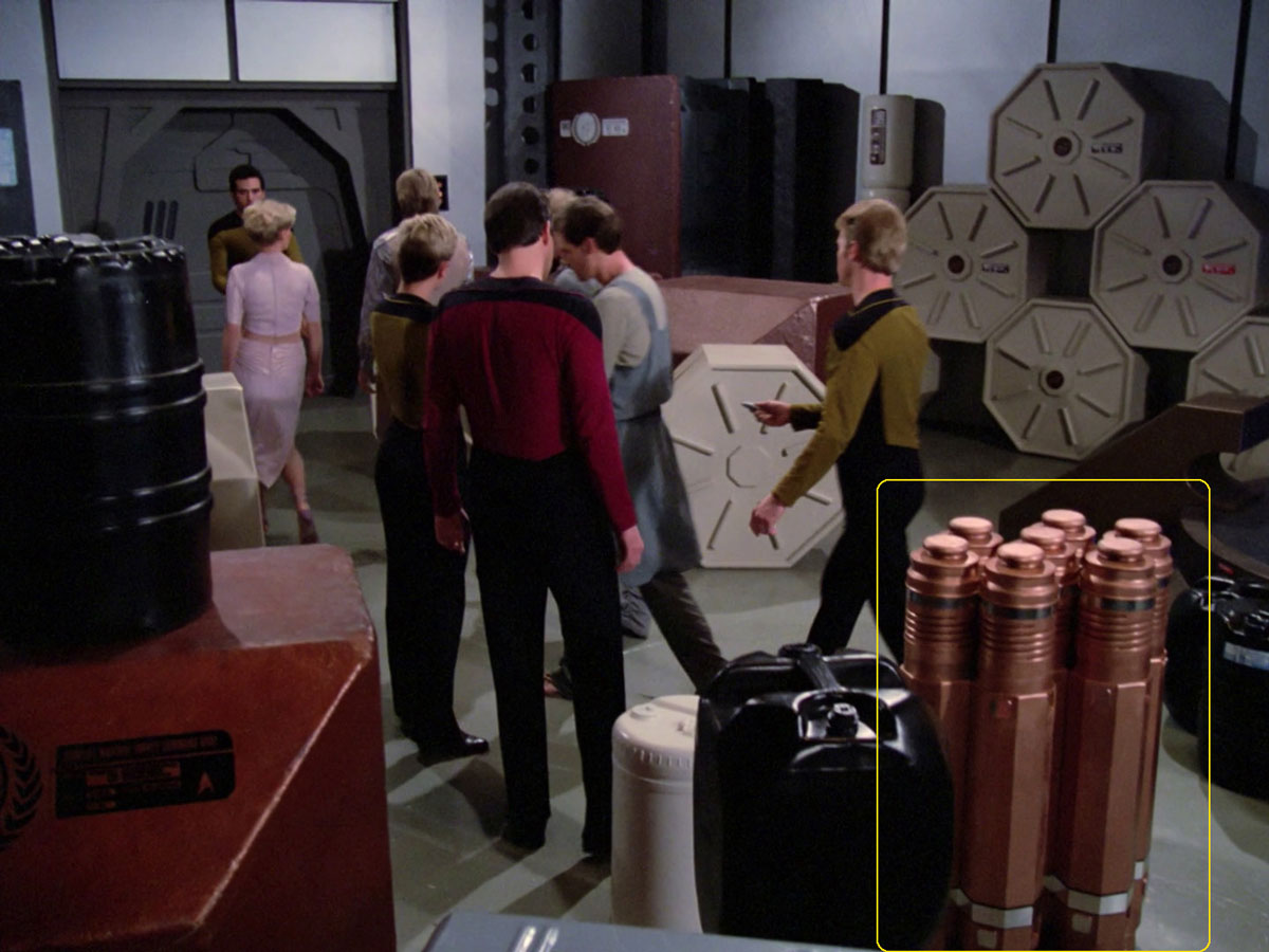 Sonobuoy cases used as felicium containers in the TNG episode "Symbbiosis".