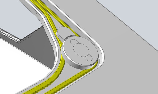 Workbee lower door frame with double seal gaskets (highlighted in yellow) which go around the inset explosive bolts. The door itself is not shown in they view.