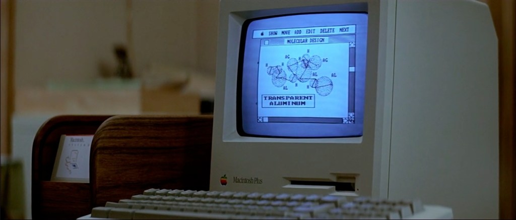 Macintosh Plus displaying the molecular formula for transparent aluminum in 1986. From Star Trek IV: The Voyage Home.