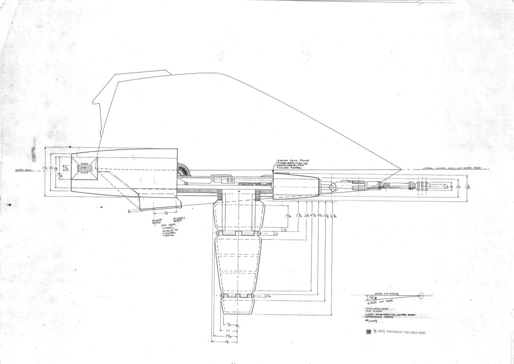 Workbee grappler-arm/work sled side elevation view production drawing, by Leslie Ekker.