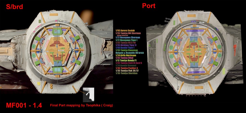 Millennium Falcon docking rings kitbashing parts map of the original five-foot filming miniature. (Image courtesy: Falcon A!)