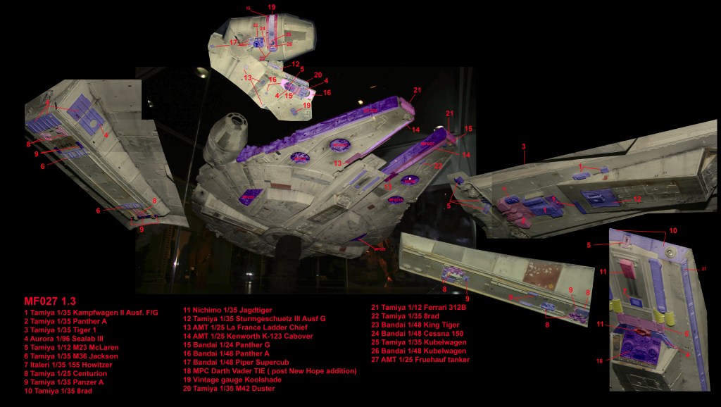 Millennium Falcon lower front kitbashing parts map of the original five-foot filming miniature. (Image courtesy: Falcon A!)