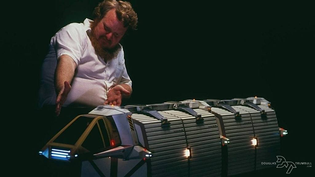 Filming miniature of the “workbee” and cargo train used in Star Trek: The Motion Picture. (image courtesy: Douglas Trumbull)