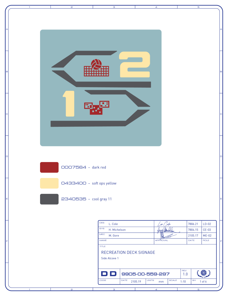 Preliminary signage artwork on Enterprise Recreation Deck. Based on the set graphics by Lee Cole (Image: Third Wave Design)