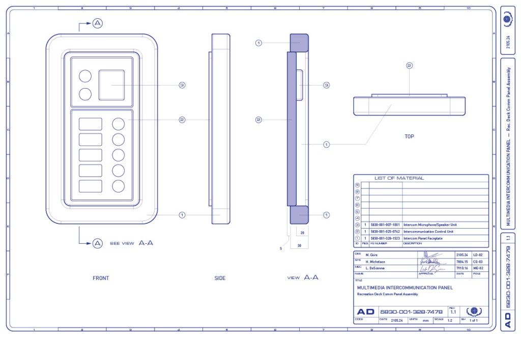 Assembly drawing of the multimedia intercom panel on the recreation deck of the Enterprise-refit. (Image: Third Wave Design)