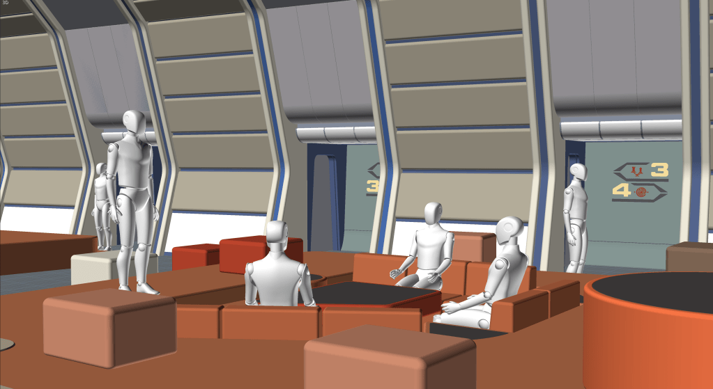 Rendering of some of the gaming area directional signage and light cube gaming pit on the recreation deck of the Enterprise-refit. (Image: Third Wave Design)