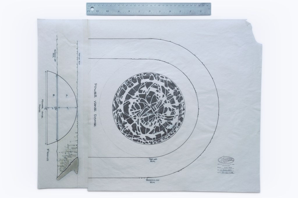 17" x 22" production drawing of V'ger filming miniature power dome by John Shourt of Apogee Inc. for Star Trek: The Motion Picture, dated 09/12/1979.